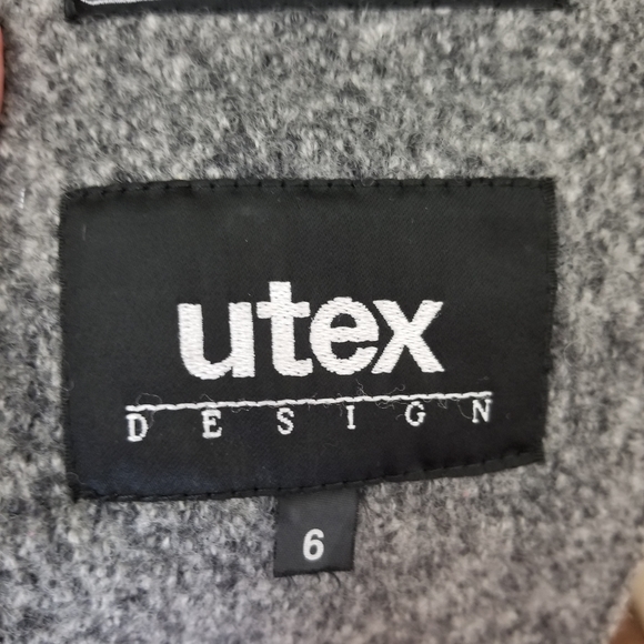 UTEX gray boiled wool 3 button long sleeve button up blazer coat size 6 - Picture 6 of 7